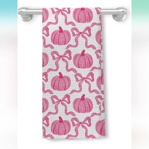 Coquette Pink Pumpkin & Bows Kitchen Towel  16x24 Inch NWT